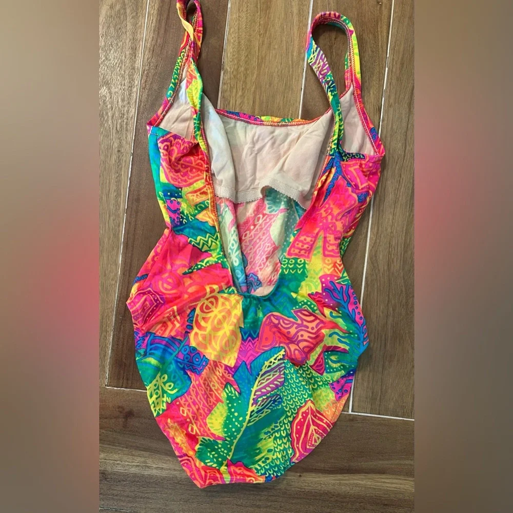 Pacific Connections Vintage Neon Multicolor Girls' One-Piece Swimsuit 8-10‎